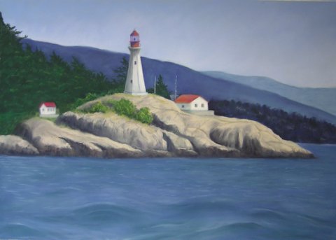 Lighthouse painting step 8: Blend water