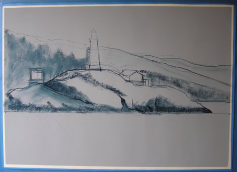Lighthouse painting step 2: The Initial Drawing